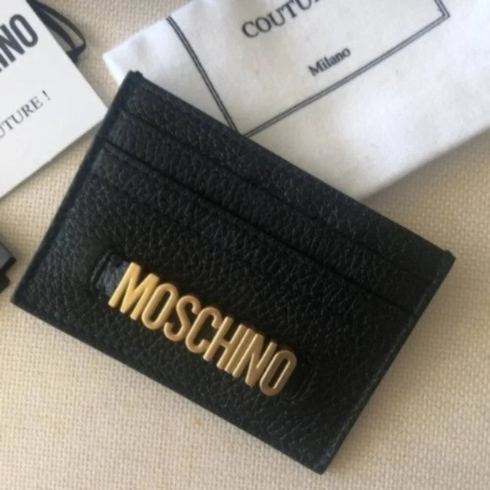 MOSCHINO Logo Leather Card Case Holder Wallet Black Italy 4
